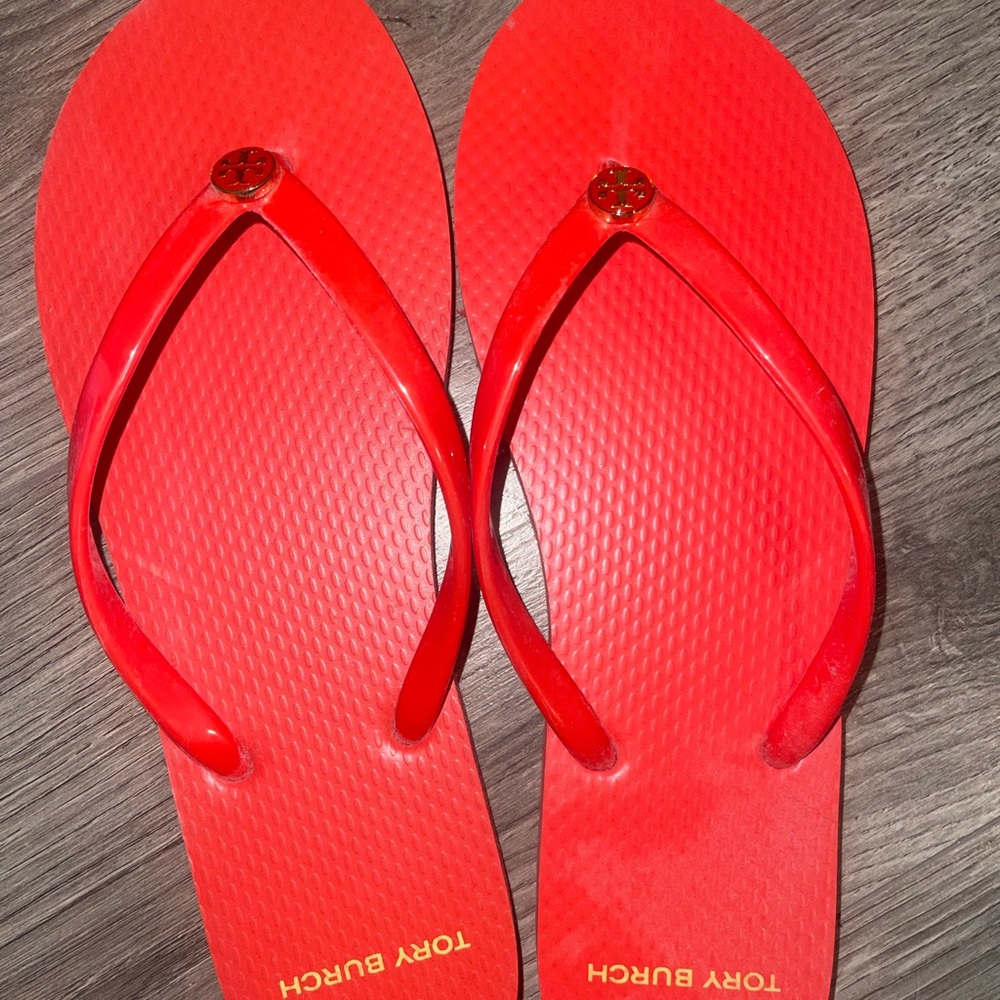 Red / Orange Tory Burch Rubber Flip Flops